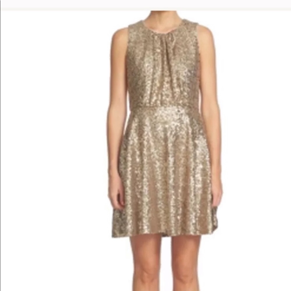 CeCe Gold Sequin Blouson Metallic Dress